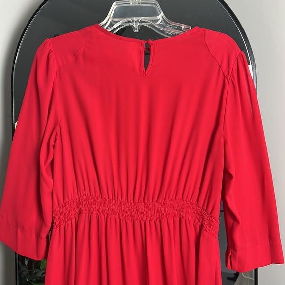 Nanette Lepore Silky Red 3/4 Sleeve Midi Dress Size 10 - Picture 7 of 8